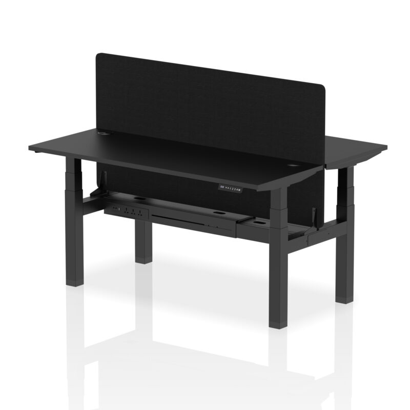 Breeze Back-to-Back Slimline Height Adjustable Bench Desk - 2 Person with Black Straight Screen - Image 46