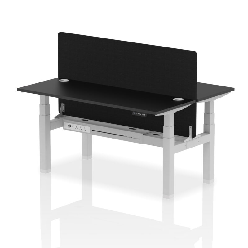 Breeze Back-to-Back Slimline Height Adjustable Bench Desk - 2 Person with Black Straight Screen - Image 47