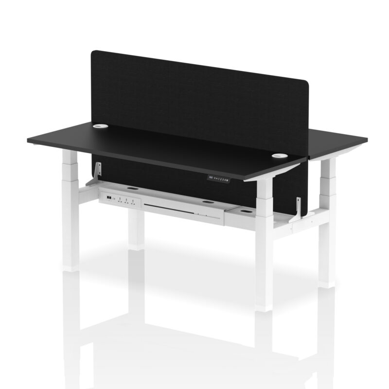 Breeze Back-to-Back Slimline Height Adjustable Bench Desk - 2 Person with Black Straight Screen - Image 48
