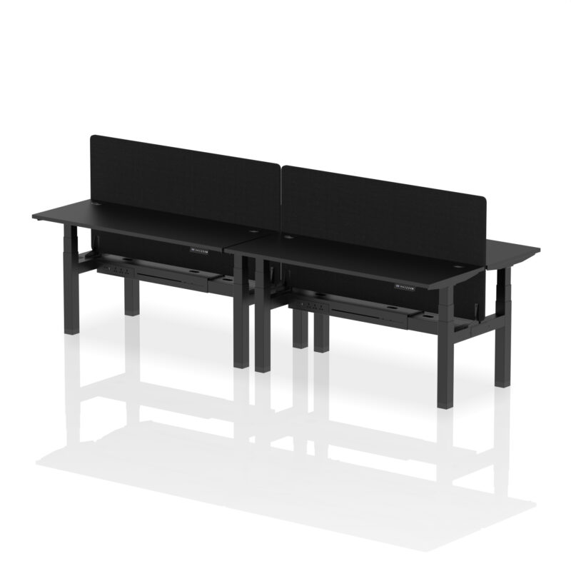 Breeze Back-to-Back Slimline Height Adjustable Bench Desk - 4 Person with Black Straight Screen - Image 46
