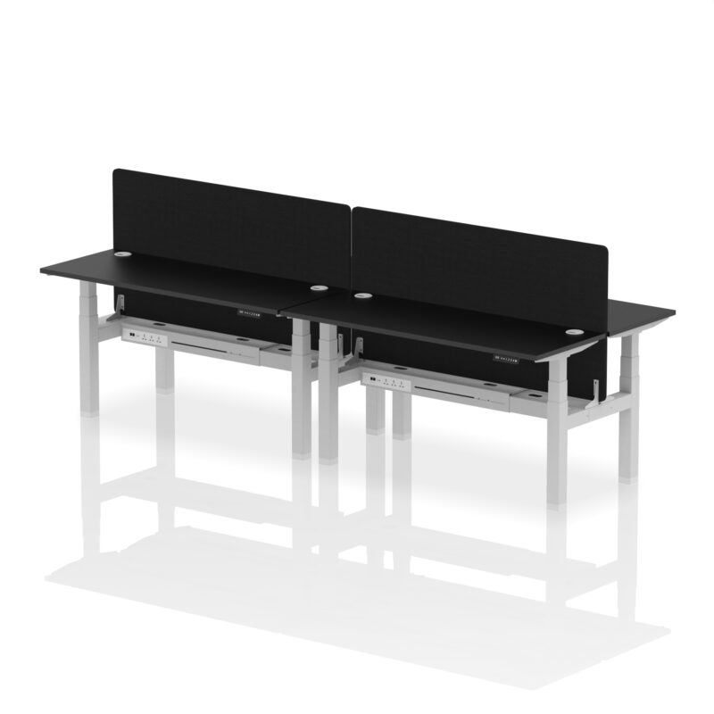 Breeze Back-to-Back Slimline Height Adjustable Bench Desk - 4 Person with Black Straight Screen - Image 47