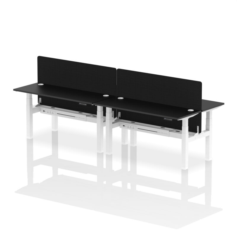 Breeze Back-to-Back Slimline Height Adjustable Bench Desk - 4 Person with Black Straight Screen - Image 48