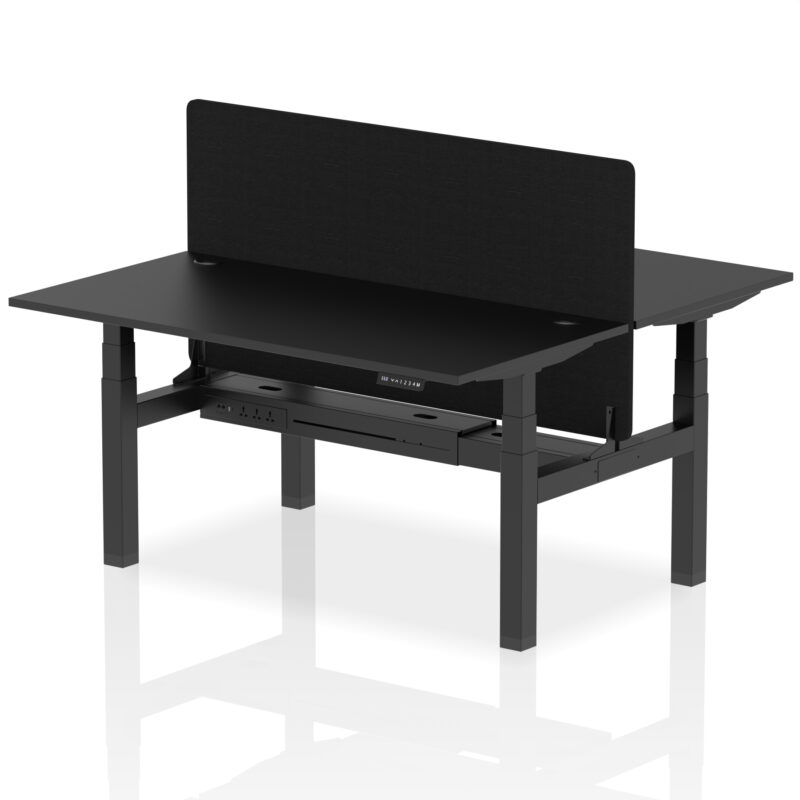 Breeze Back-to-Back Height Adjustable Bench Desk - 2 Person with Black Straight Screen - Image 46
