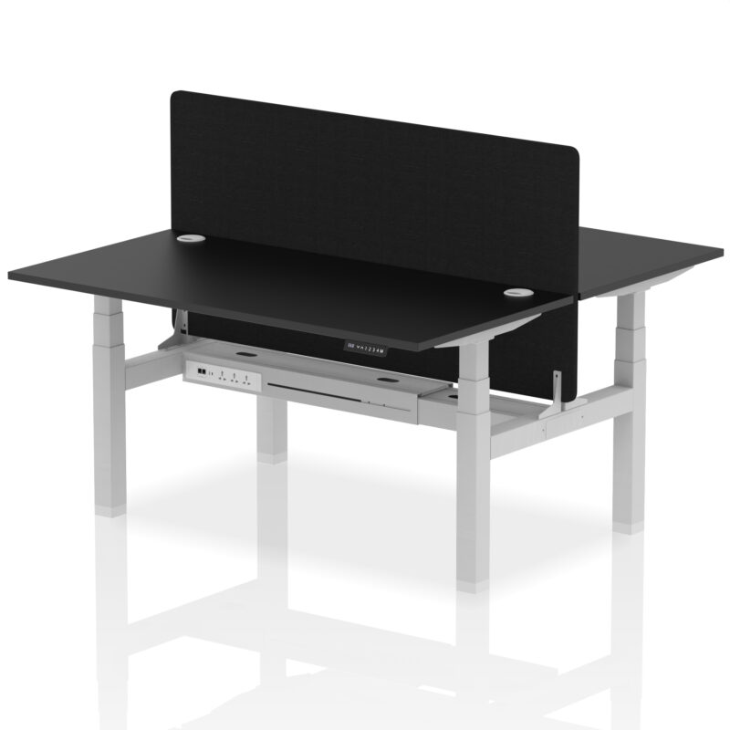 Breeze Back-to-Back Height Adjustable Bench Desk - 2 Person with Black Straight Screen - Image 47