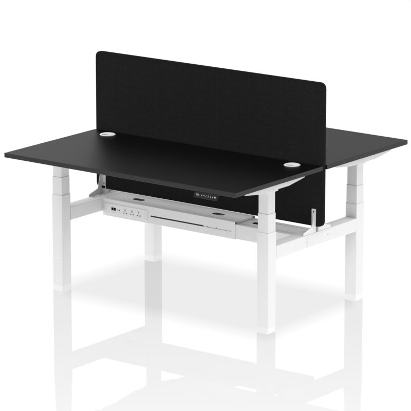 Breeze Back-to-Back Height Adjustable Bench Desk - 2 Person with Black Straight Screen - Image 48