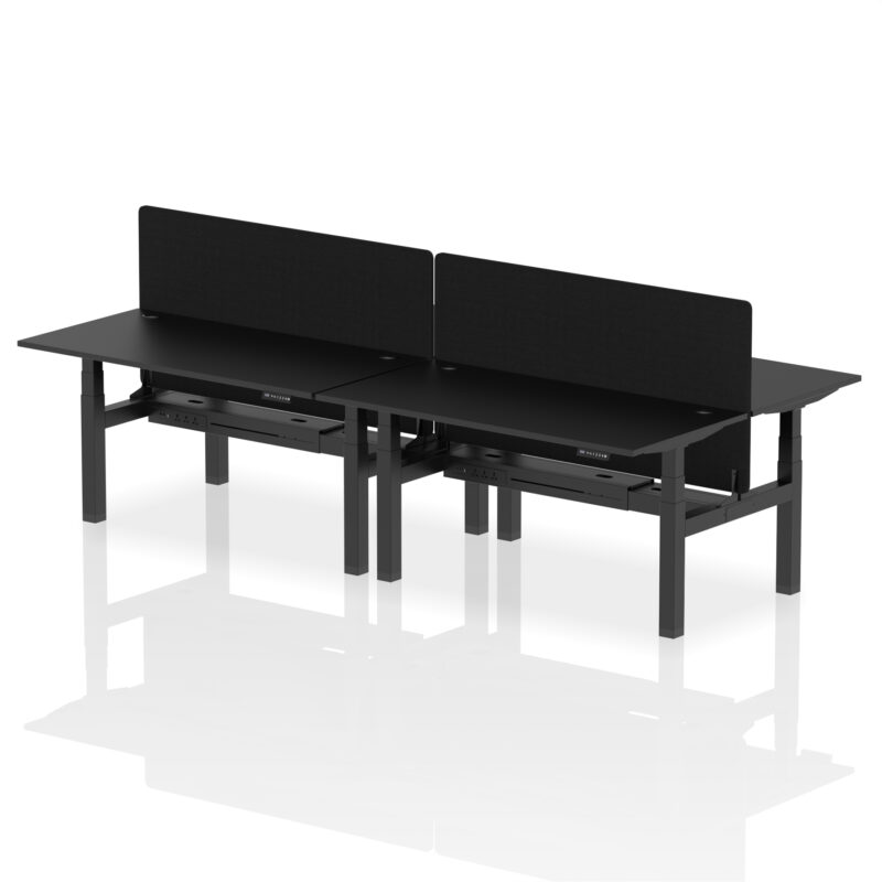 Breeze Back-to-Back Height Adjustable Bench Desk - 4 Person with Black Straight Screen - Image 46