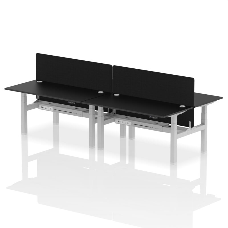Breeze Back-to-Back Height Adjustable Bench Desk - 4 Person with Black Straight Screen - Image 47