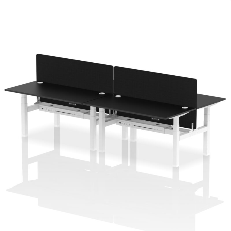 Breeze Back-to-Back Height Adjustable Bench Desk - 4 Person with Black Straight Screen - Image 48