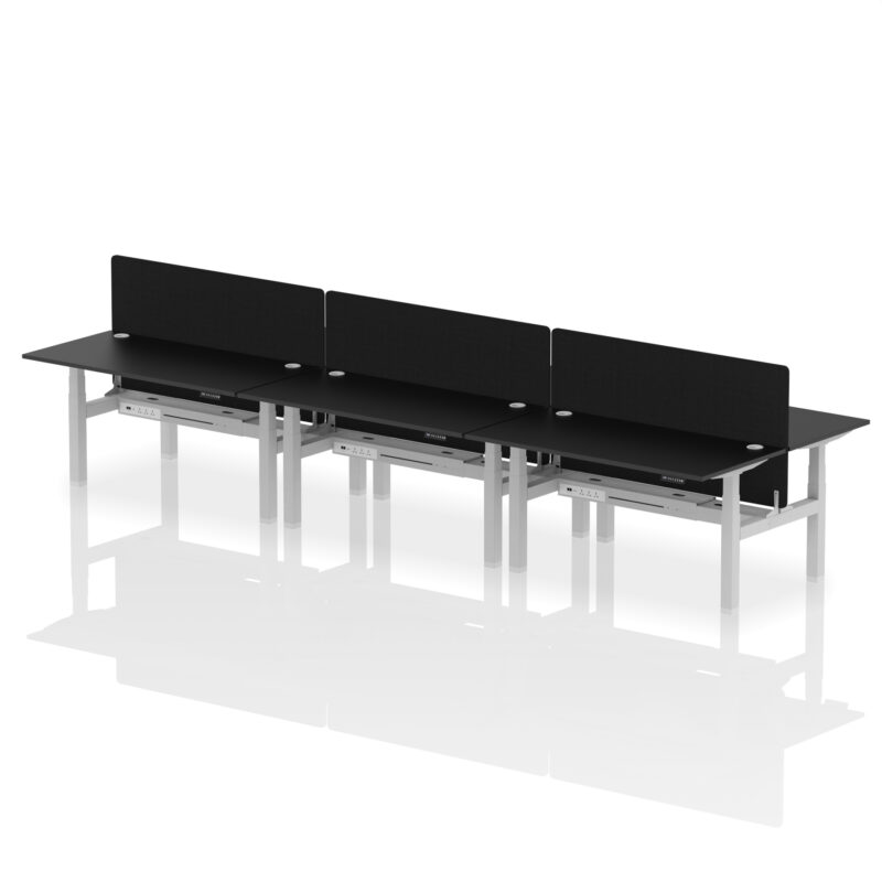 Breeze Back-to-Back Height Adjustable Bench Desk - 6 Person with Black Straight Screen - Image 47