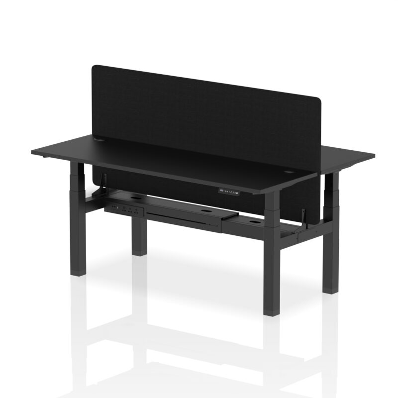 Breeze Back-to-Back Slimline Height Adjustable Bench Desk - 2 Person with Black Straight Screen - Image 67