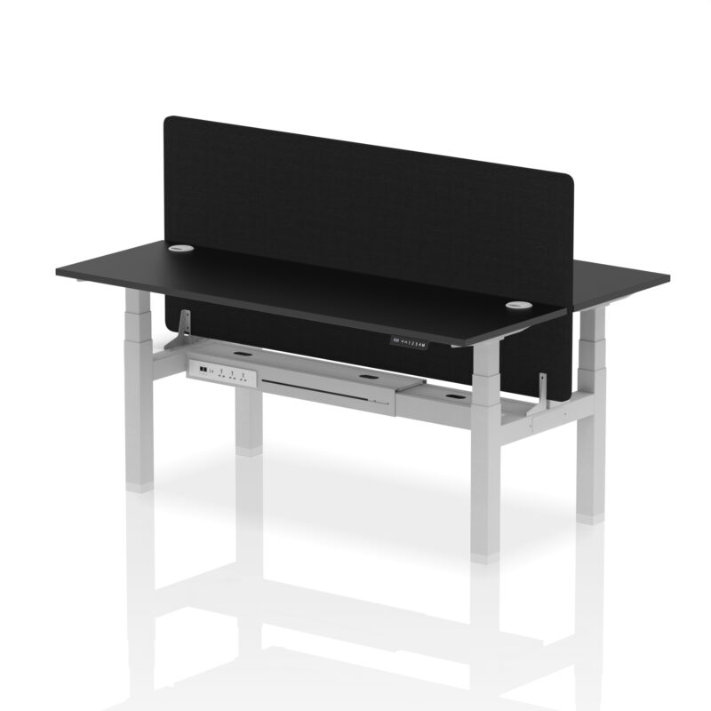 Breeze Back-to-Back Slimline Height Adjustable Bench Desk - 2 Person with Black Straight Screen - Image 68