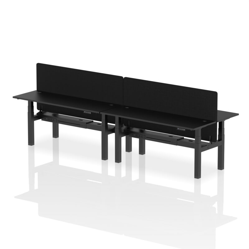 Breeze Back-to-Back Slimline Height Adjustable Bench Desk - 4 Person with Black Straight Screen - Image 67