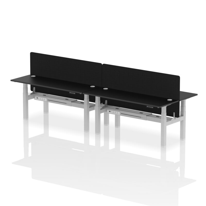 Breeze Back-to-Back Slimline Height Adjustable Bench Desk - 4 Person with Black Straight Screen - Image 68