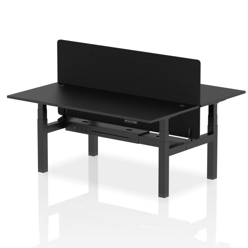 Breeze Back-to-Back Height Adjustable Bench Desk - 2 Person with Black Straight Screen - Image 67