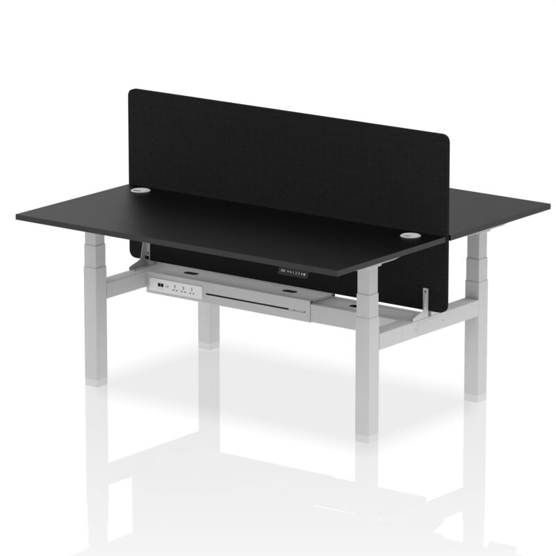 Breeze Back-to-Back Height Adjustable Bench Desk - 2 Person with Black Straight Screen - Image 68