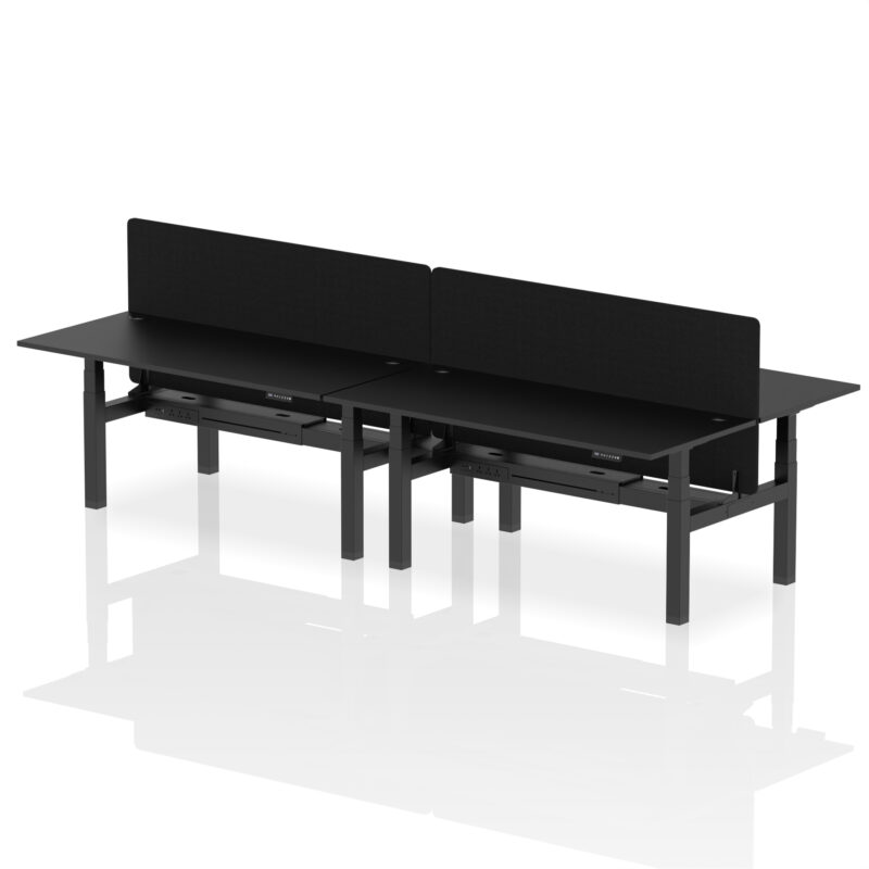 Breeze Back-to-Back Height Adjustable Bench Desk - 4 Person with Black Straight Screen - Image 67