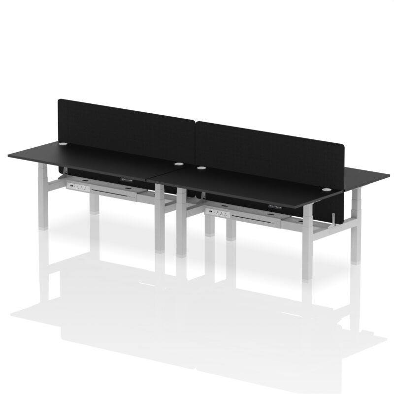 Breeze Back-to-Back Height Adjustable Bench Desk - 4 Person with Black Straight Screen - Image 68