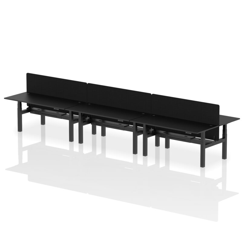 Breeze Back-to-Back Height Adjustable Bench Desk - 6 Person with Black Straight Screen - Image 67