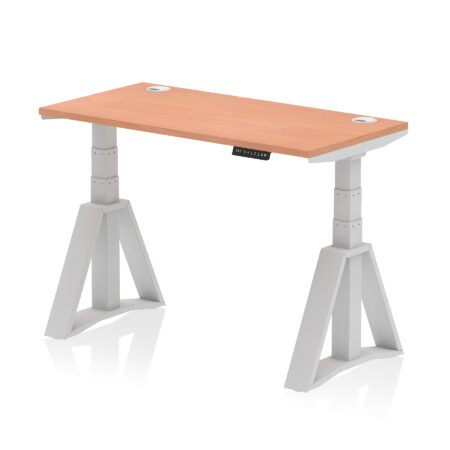 Breeze Height Adjustable Slimline Desk With Cable Ports With Piste Foot