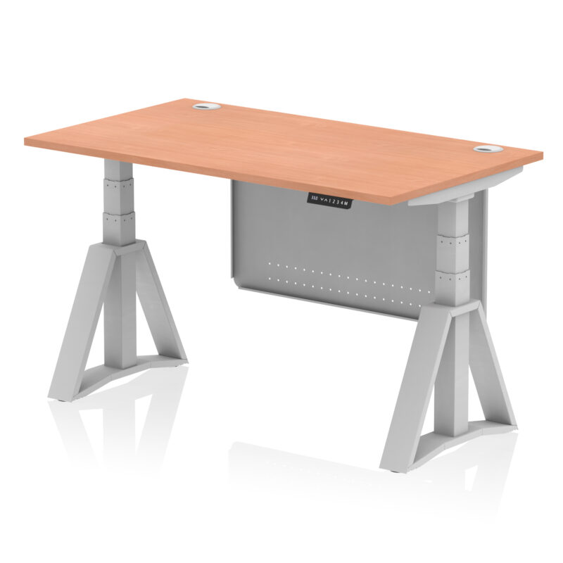 Breeze Height Adjustable Desk With Cable Ports With Steel Modesty Panel With Piste Foot - Image 2