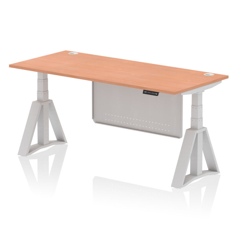 Breeze Height Adjustable Desk With Cable Ports With Steel Modesty Panel With Piste Foot - Image 4