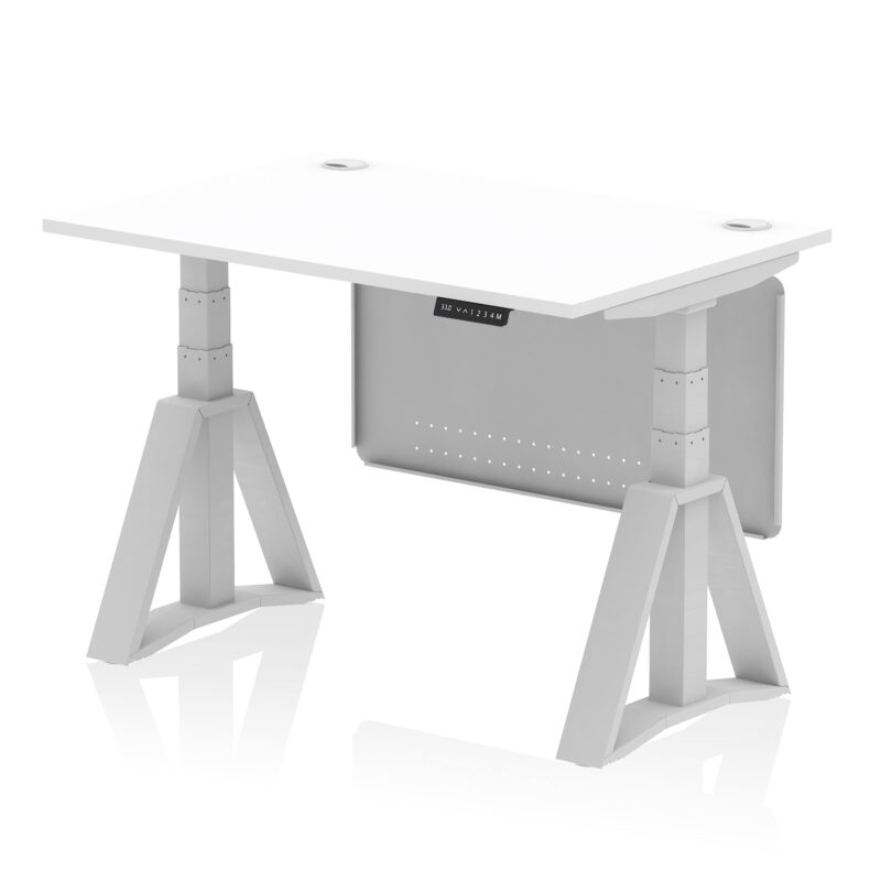 Breeze Height Adjustable Desk With Cable Ports With Steel Modesty Panel With Piste Foot - Image 9