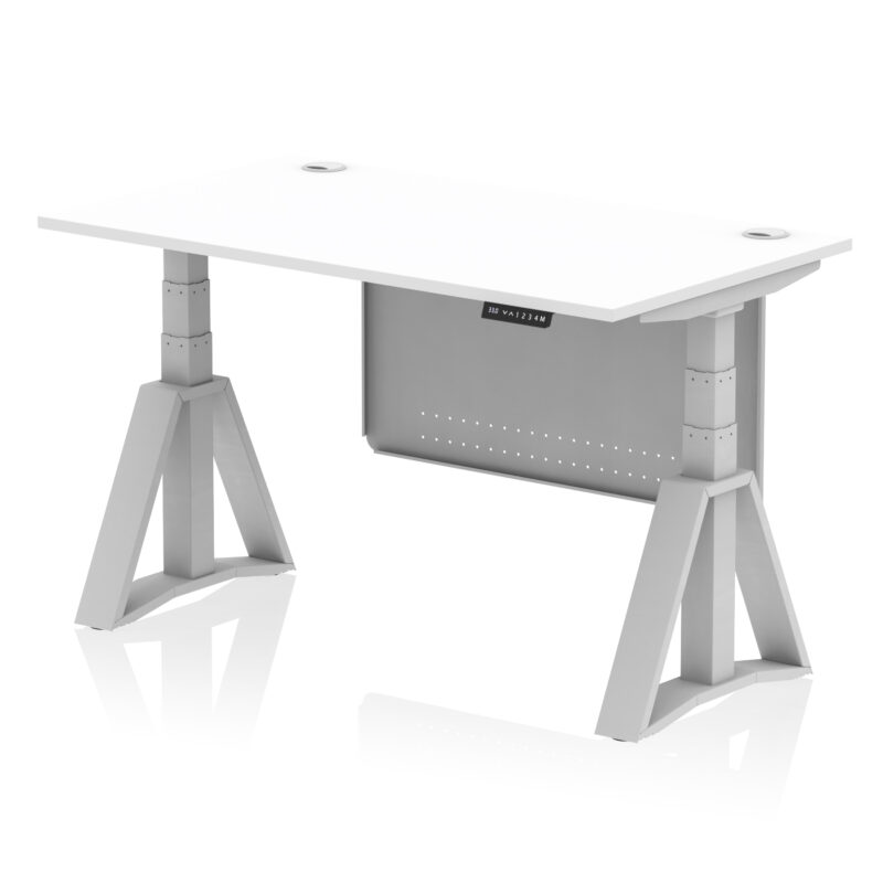 Breeze Height Adjustable Desk With Cable Ports With Steel Modesty Panel With Piste Foot - Image 10