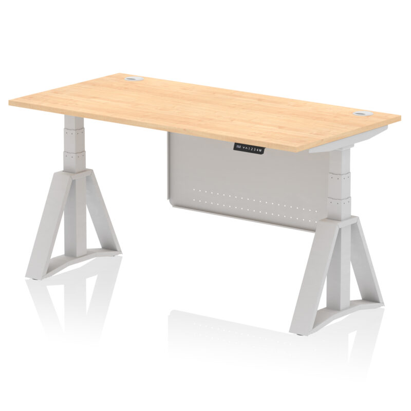 Breeze Height Adjustable Desk With Cable Ports With Steel Modesty Panel With Piste Foot - Image 15