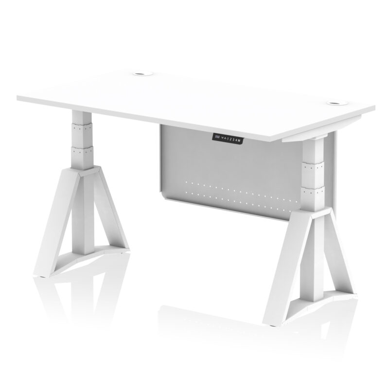 Breeze Height Adjustable Desk With Cable Ports With Steel Modesty Panel With Piste Foot - Image 30