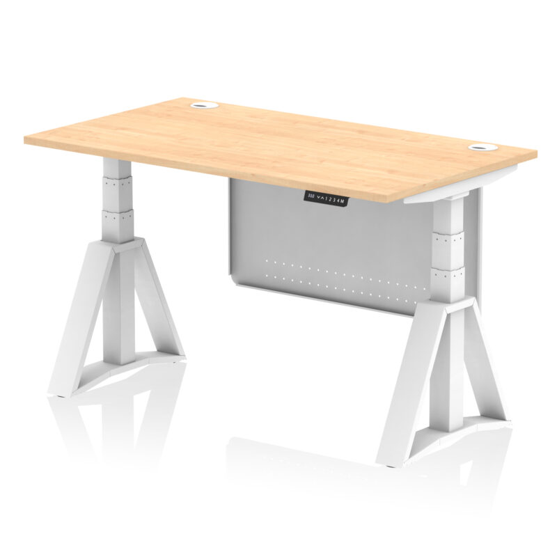 Breeze Height Adjustable Desk With Cable Ports With Steel Modesty Panel With Piste Foot - Image 34