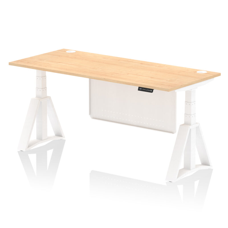 Breeze Height Adjustable Desk With Cable Ports With Steel Modesty Panel With Piste Foot - Image 36