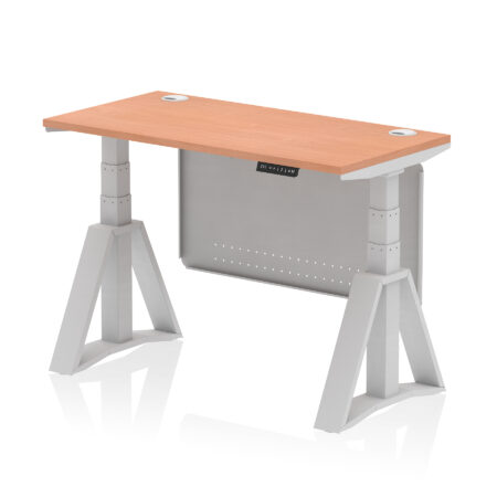 Breeze Height Adjustable Slimline Desk With Cable Ports With Steel Modesty Panel With Piste Foot