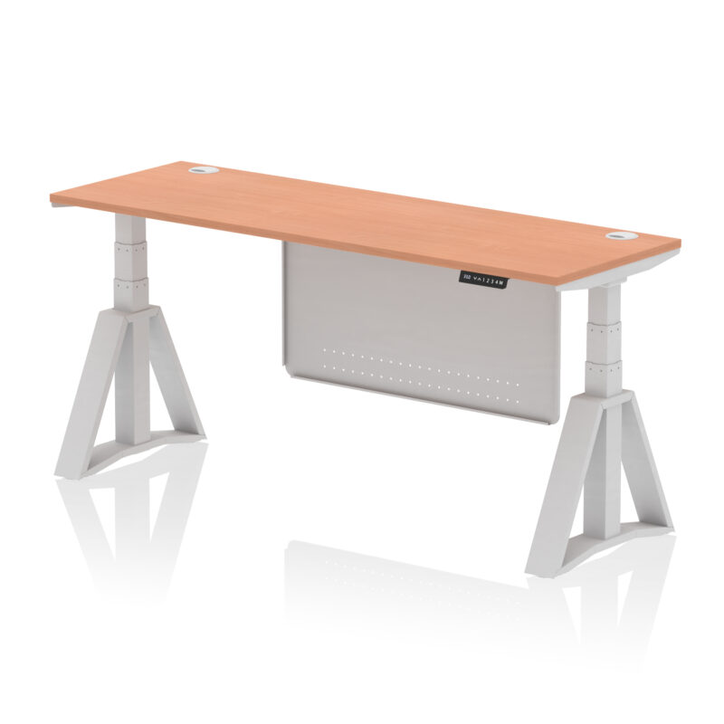 Breeze Height Adjustable Slimline Desk With Cable Ports With Steel Modesty Panel With Piste Foot - Image 4