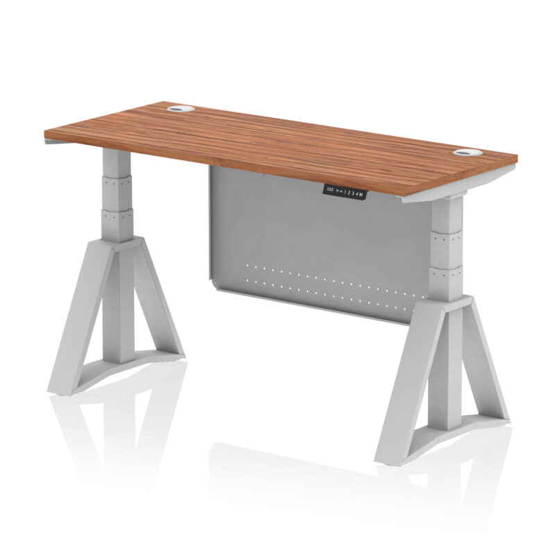 Breeze Height Adjustable Slimline Desk With Cable Ports With Steel Modesty Panel With Piste Foot - Image 6