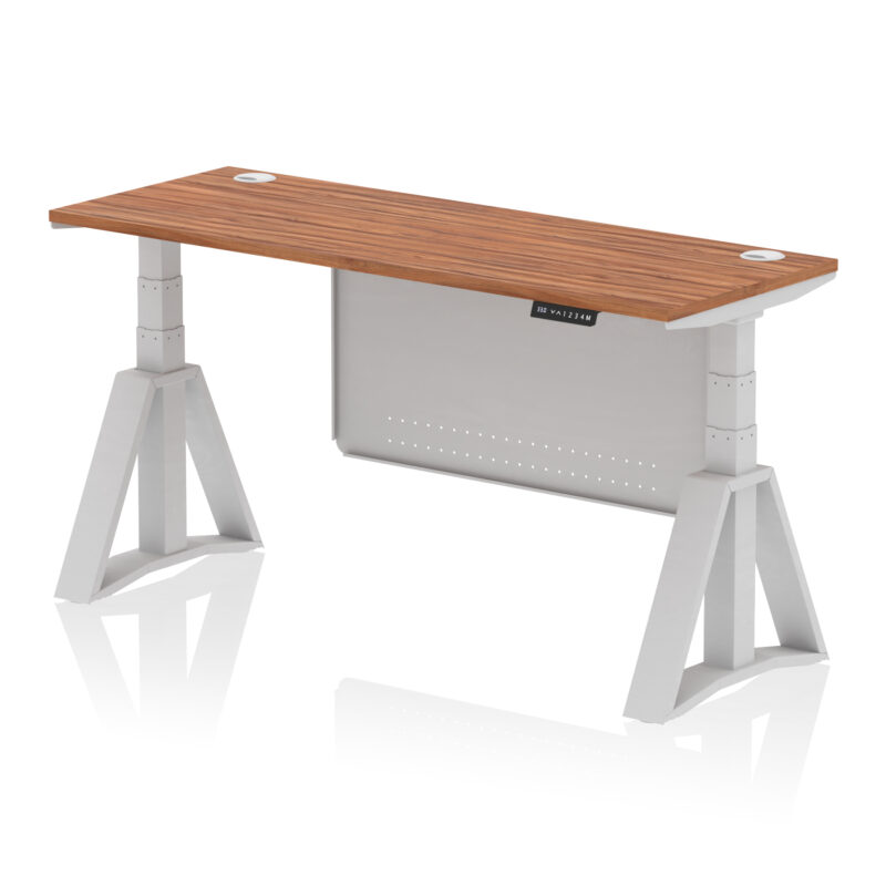 Breeze Height Adjustable Slimline Desk With Cable Ports With Steel Modesty Panel With Piste Foot - Image 7