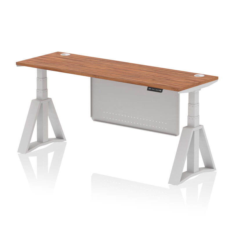 Breeze Height Adjustable Slimline Desk With Cable Ports With Steel Modesty Panel With Piste Foot - Image 8
