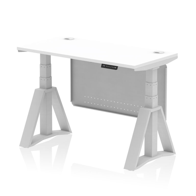 Breeze Height Adjustable Slimline Desk With Cable Ports With Steel Modesty Panel With Piste Foot - Image 9