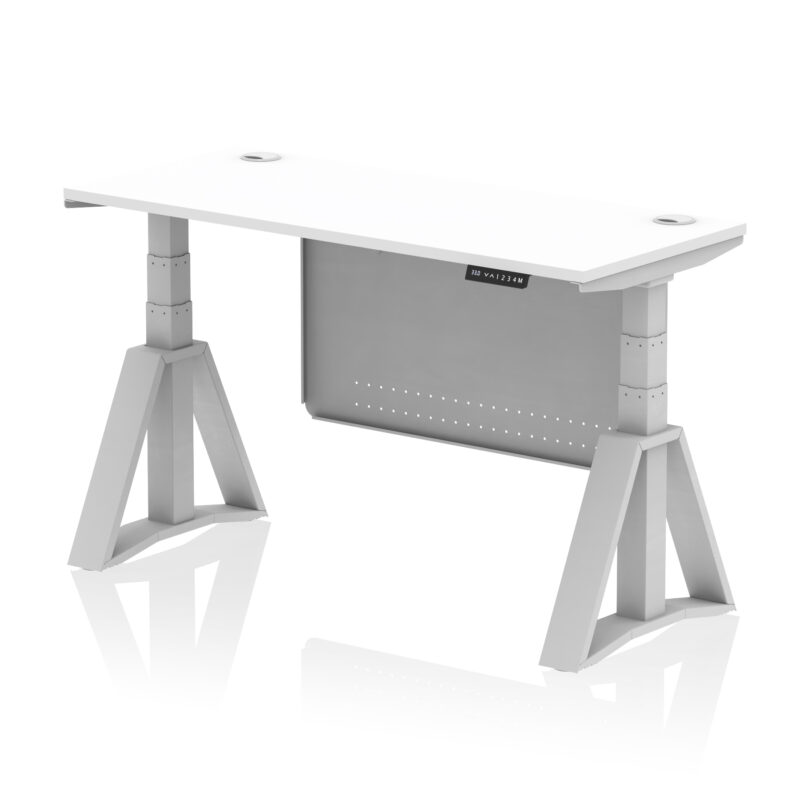 Breeze Height Adjustable Slimline Desk With Cable Ports With Steel Modesty Panel With Piste Foot - Image 10