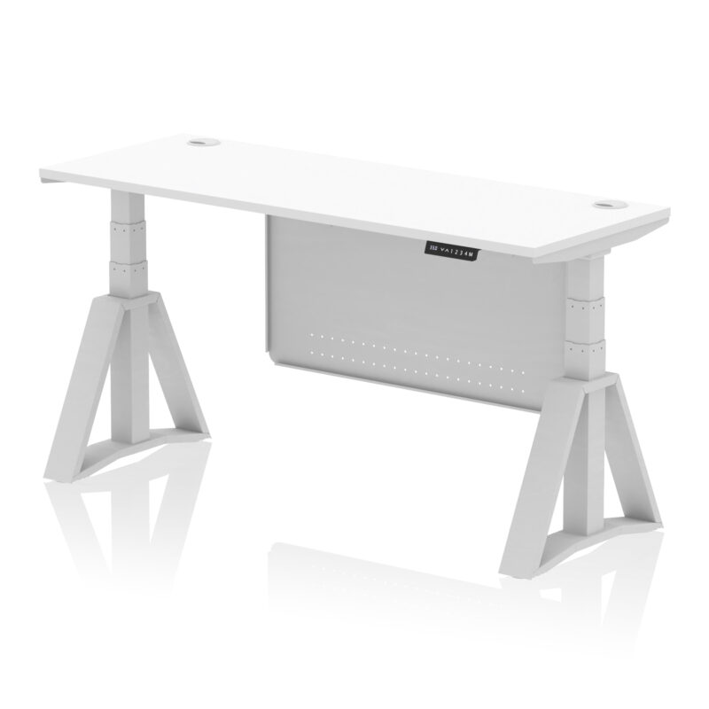 Breeze Height Adjustable Slimline Desk With Cable Ports With Steel Modesty Panel With Piste Foot - Image 11