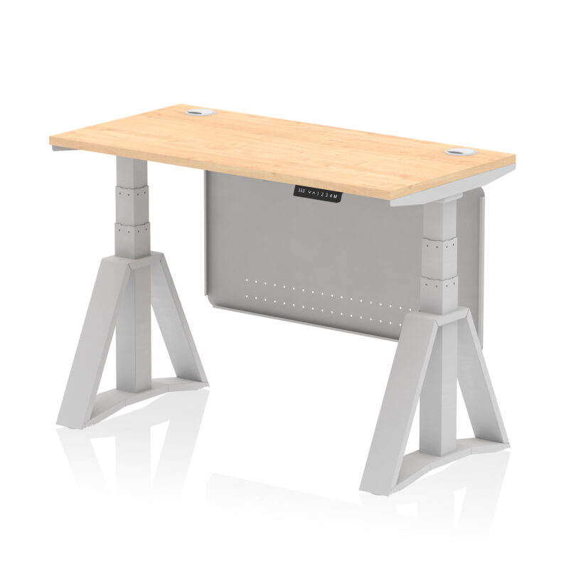Breeze Height Adjustable Slimline Desk With Cable Ports With Steel Modesty Panel With Piste Foot - Image 13