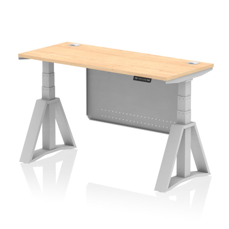 Breeze Height Adjustable Slimline Desk With Cable Ports With Steel Modesty Panel With Piste Foot - Image 14