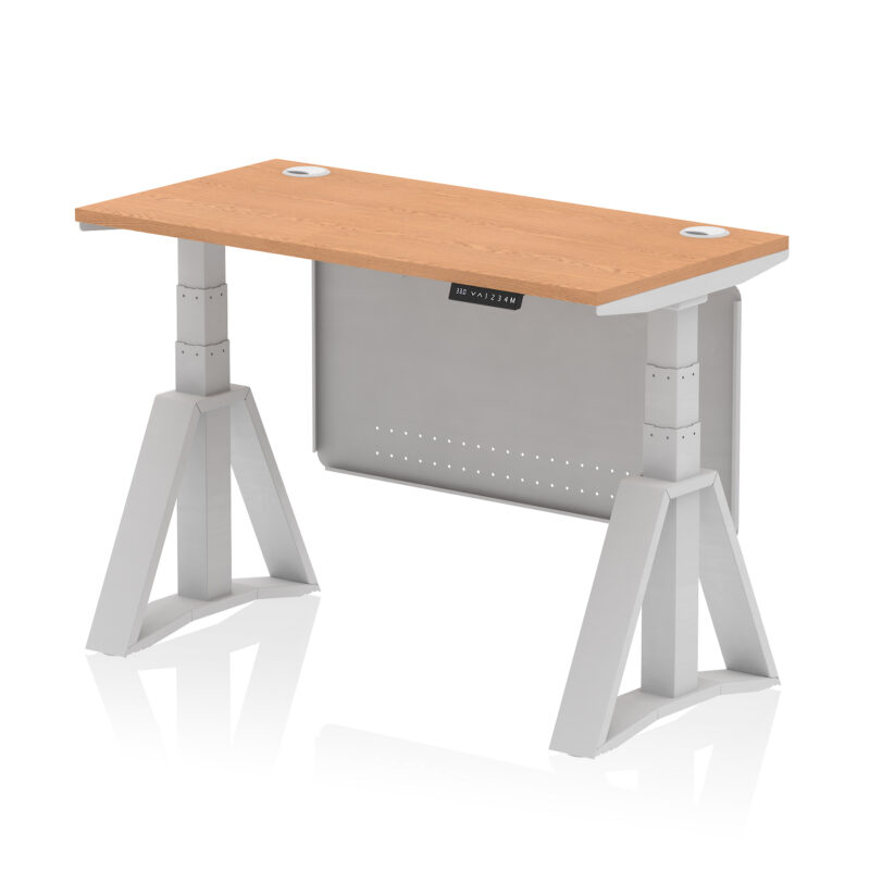 Breeze Height Adjustable Slimline Desk With Cable Ports With Steel Modesty Panel With Piste Foot - Image 17