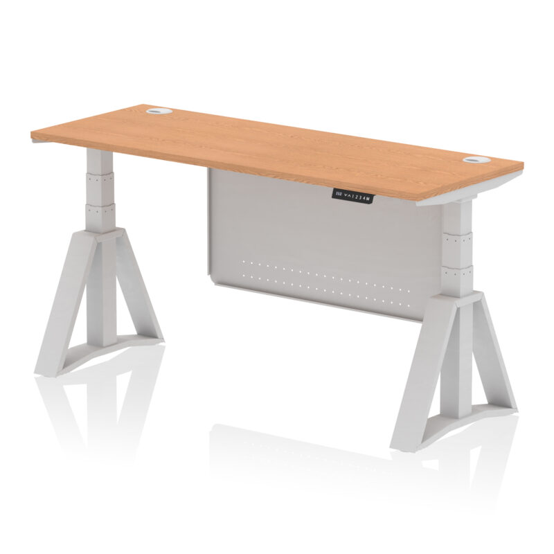 Breeze Height Adjustable Slimline Desk With Cable Ports With Steel Modesty Panel With Piste Foot - Image 19