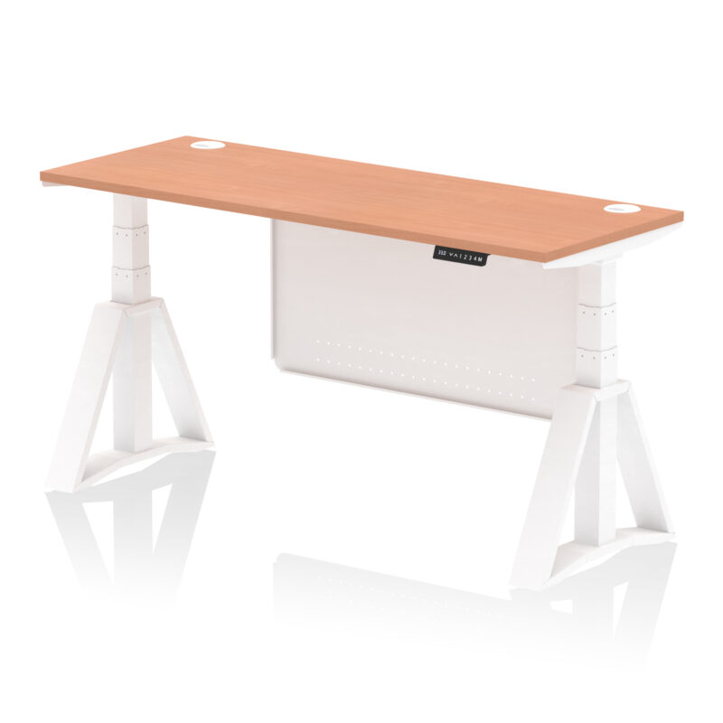 Breeze Height Adjustable Slimline Desk With Cable Ports With Steel Modesty Panel With Piste Foot - Image 23