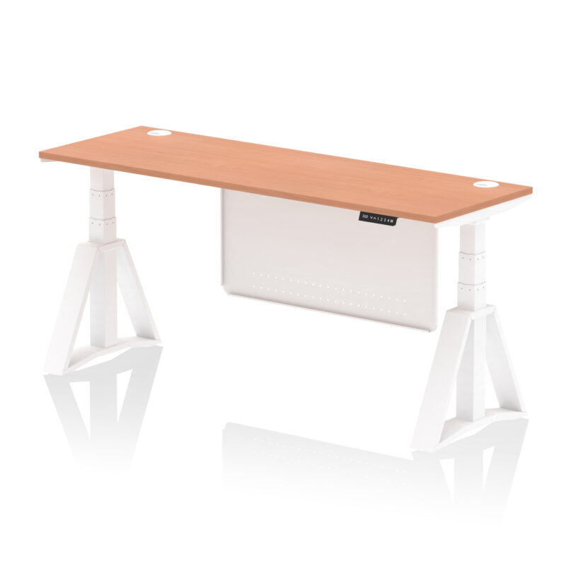 Breeze Height Adjustable Slimline Desk With Cable Ports With Steel Modesty Panel With Piste Foot - Image 24