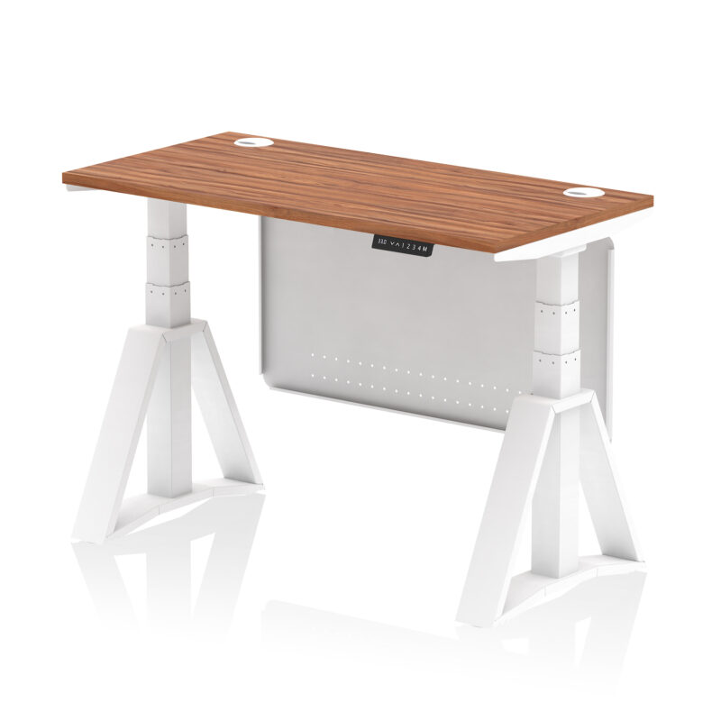 Breeze Height Adjustable Slimline Desk With Cable Ports With Steel Modesty Panel With Piste Foot - Image 25