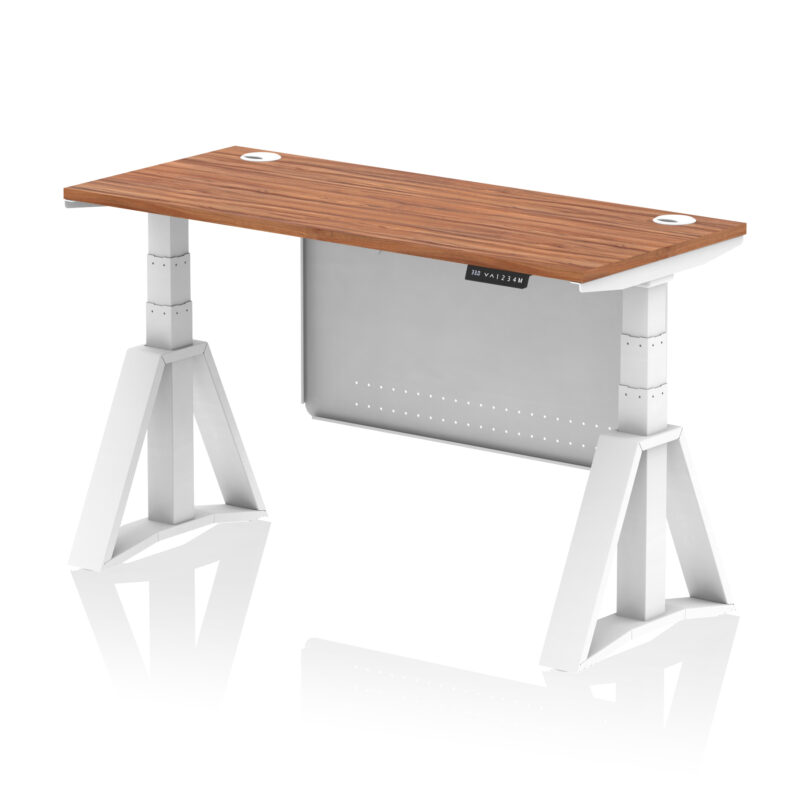 Breeze Height Adjustable Slimline Desk With Cable Ports With Steel Modesty Panel With Piste Foot - Image 26