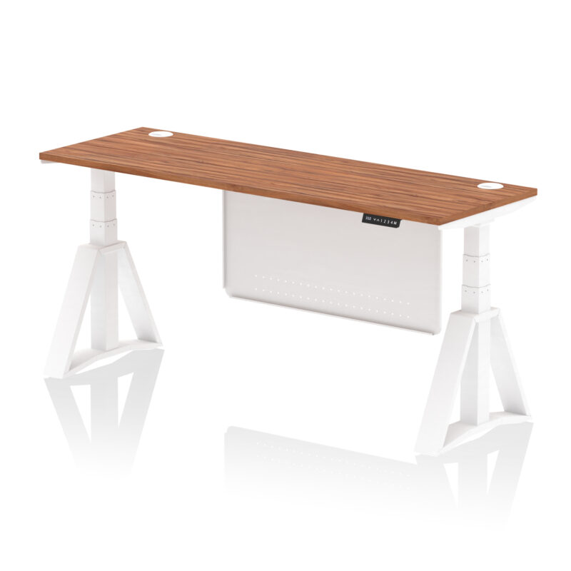 Breeze Height Adjustable Slimline Desk With Cable Ports With Steel Modesty Panel With Piste Foot - Image 28