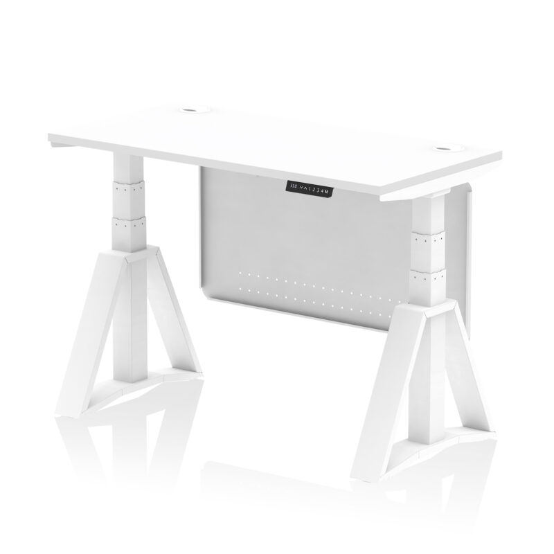 Breeze Height Adjustable Slimline Desk With Cable Ports With Steel Modesty Panel With Piste Foot - Image 29