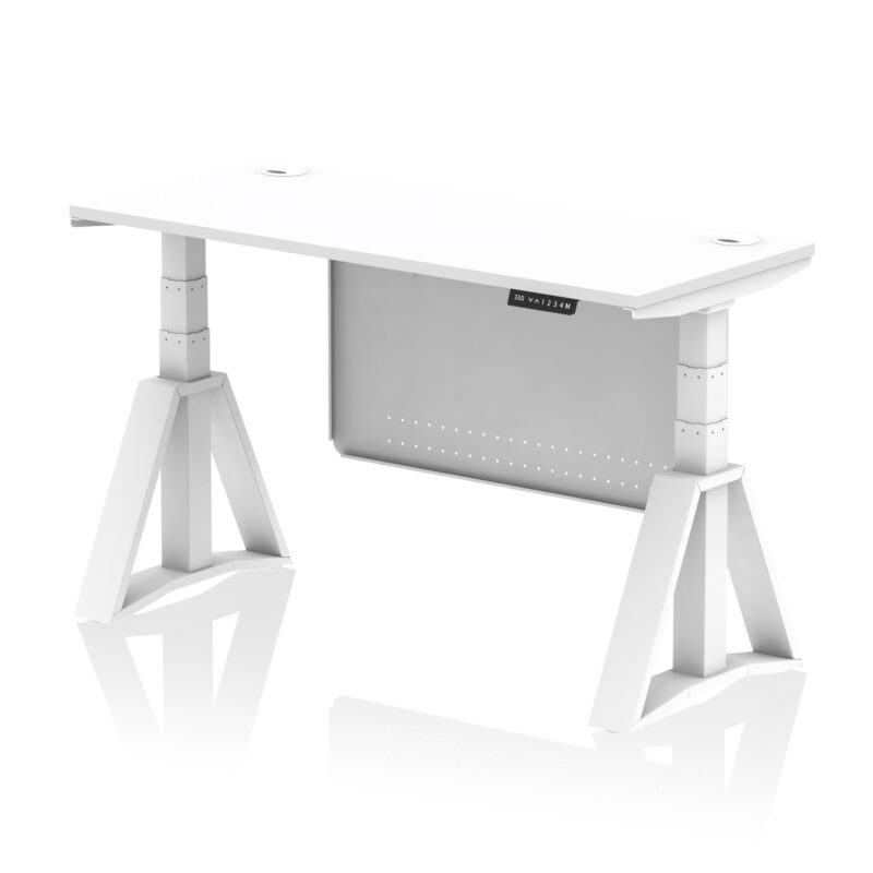 Breeze Height Adjustable Slimline Desk With Cable Ports With Steel Modesty Panel With Piste Foot - Image 30